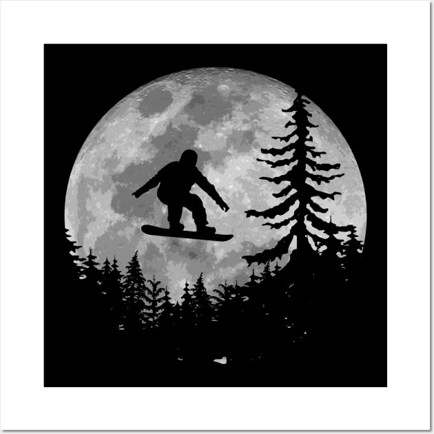 Snowboard Moon Silhouette Vintage Snowboarding Wall Art by TeeCreations